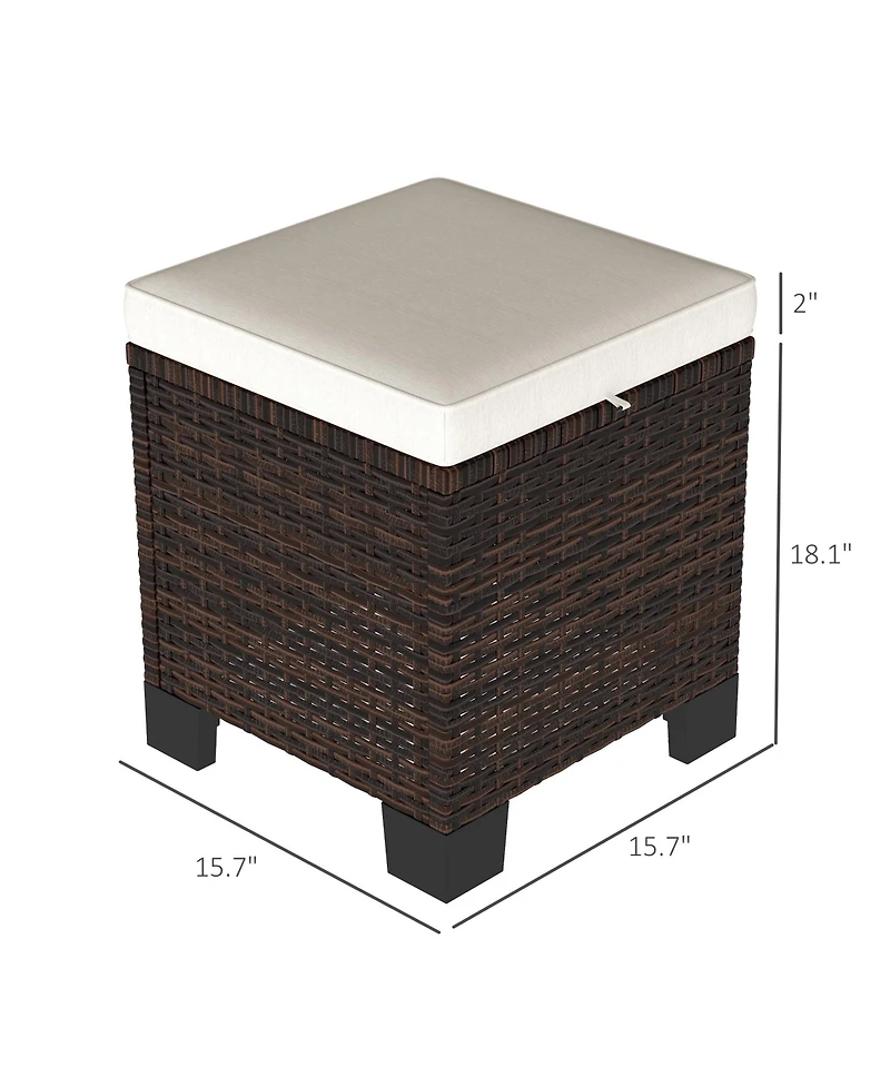 Outsunny Wicker Outdoor Ottoman Footstool Set of 2 with Cushions,