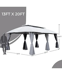 Mondawe 13x20ft Outdoor Gazebo,Powder Coated Steel Frame W/ Uv-Resistant Canopy&Dual-Layer Curtains