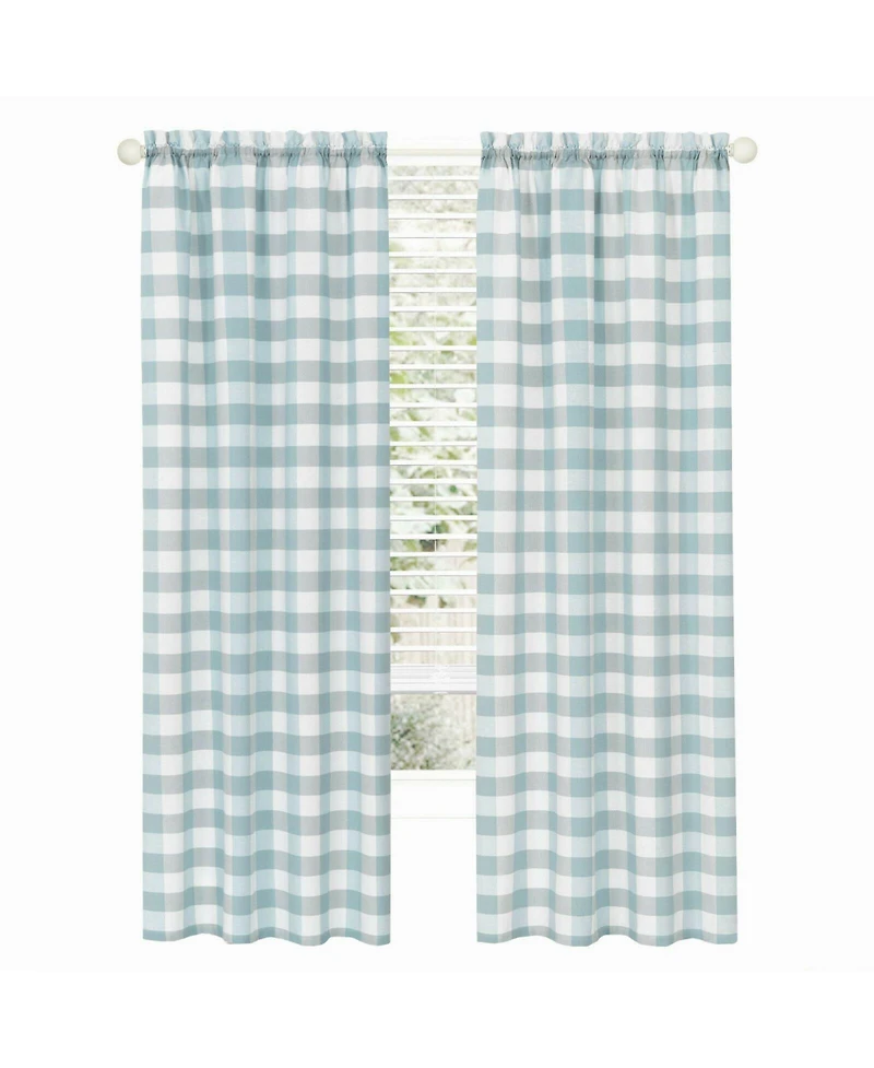 Kate Aurora Modern Farmhouse 2 Piece Large Buffalo Plaid Check Rod Pocket Curtains - 63 Granny Apple Green