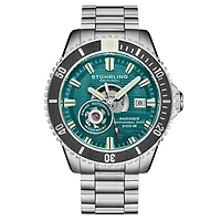 Stuhrling 1013 Men s Automatic Watch Swiss Movement Turquoise Dial Gunmetal Bezel Stainless Steel Bracelet 200M Water Resistant Diver Date Window