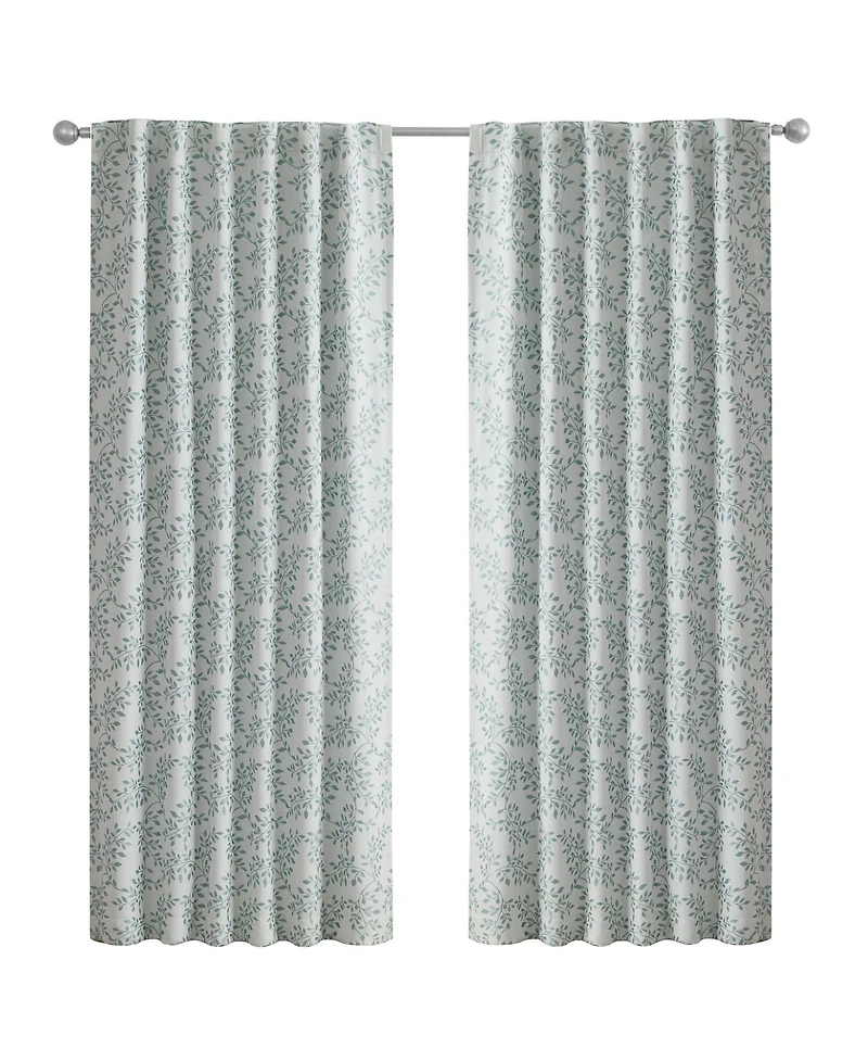 Kate Aurora 1 Piece Floral Leaf Light Reducing & Thermal Linen Blend Window Curtain Panel - 84 in. Long - Taupe/Beige