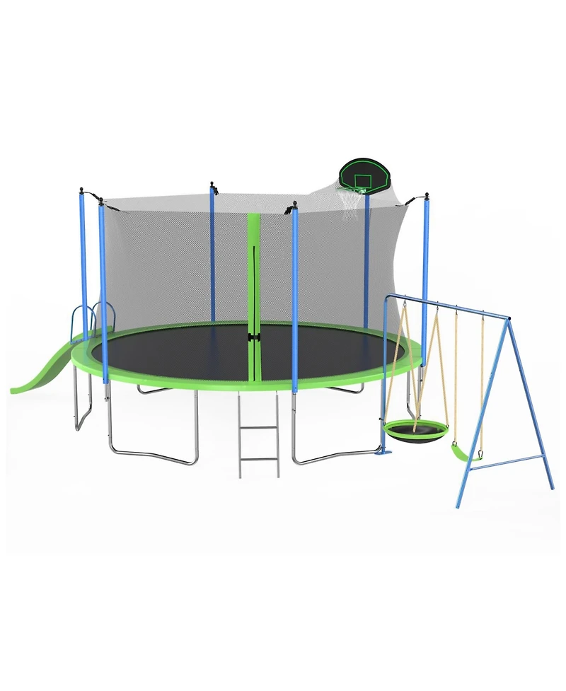 Streamdale Furniture 12FT Trampoline with Slide Swings Basketball Hoop & Net
