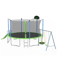 Streamdale Furniture 12FT Trampoline with Slide Swings Basketball Hoop & Net