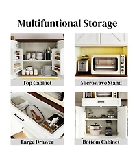 70.87'' Multifunctional Farmhouse Kitchen Pantry Sideboard with Cabinet and Drawer, Kitchen Buffet with Hutch and Glass Holder, Microwave Stand with C