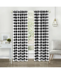 Kate Aurora Modern Country Farmhouse 3 Piece Buffalo Check Plaid Window Curtains & Valance Set