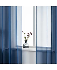 Kate Aurora Basic 2 Piece Navy Blue Lightweight Grommet Top Sheer Voile Window Curtain Panels - 84 in. Long