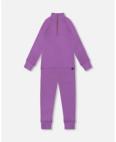 Deux par Kids Unisex Two-Piece Thermal Underwear Set Lavender