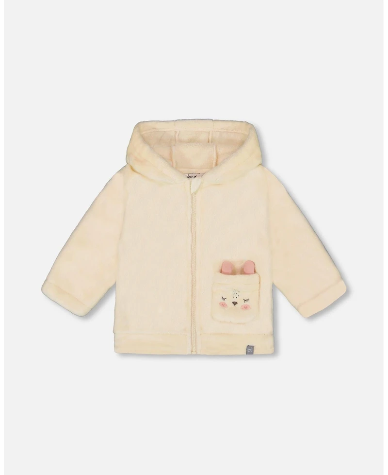 Deux par Baby Girl Plush Hooded Jacket Off White