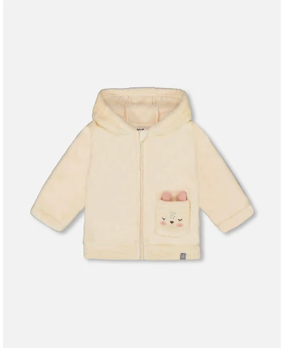 Deux par Baby Girl Plush Hooded Jacket Off White
