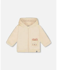 Deux par Baby Girl Plush Hooded Jacket Off White