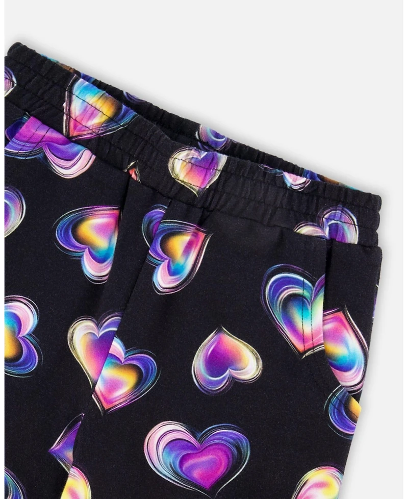 Deux par Girl Wide Leg Fleece Pants Black and Multicolor