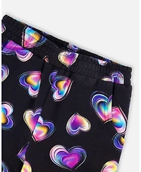 Deux par Girl Wide Leg Fleece Pants Black and Multicolor