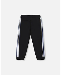 Deux par Boy Fleece Sweatpants with Side Stripes Black