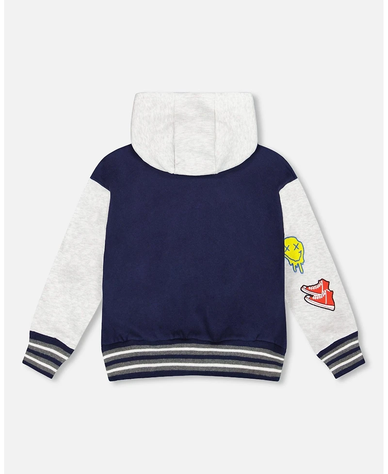 Deux par Big Boys Full Zip Hooded Fleece Jacket Navy Blue