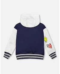 Deux par Big Boys Full Zip Hooded Fleece Jacket Navy Blue