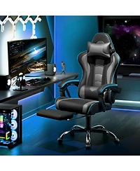 Yaheetech Ergonomic Gaming Chair, High Back Office Chair with Slide-Out Footrest and Padded Armrests, Pink/White