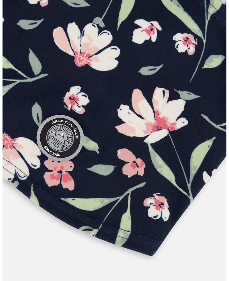 Deux par Girl Brushed Jersey Balaclava Navy Flower Print - Toddler|Child