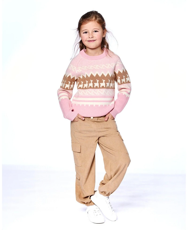 Deux par Toddler Girls Llama Jacquard Sweater Dusty Pink - Toddler|Child