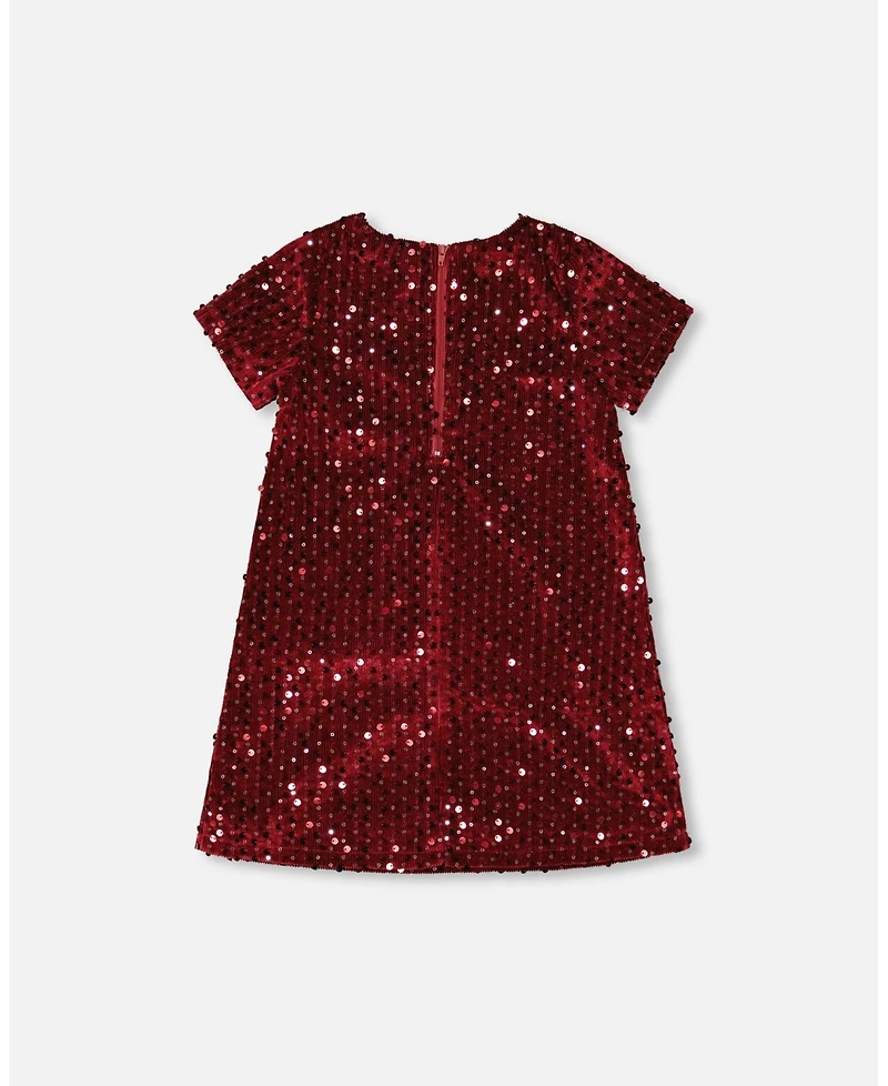 Deux par Big Girls Velvet Short Sleeve Dress Red