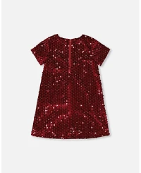 Deux par Big Girls Velvet Short Sleeve Dress Red