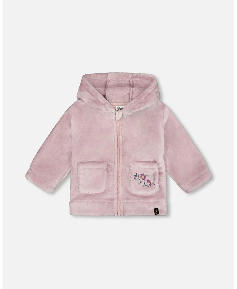 Deux par Baby Girl Hooded Zip Plush Jacket Neutral Purple