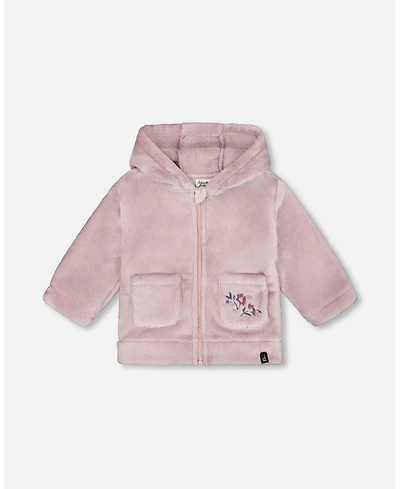 Deux par Baby Girl Hooded Zip Plush Jacket Neutral Purple