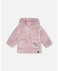 Deux par Baby Girl Hooded Zip Plush Jacket Neutral Purple