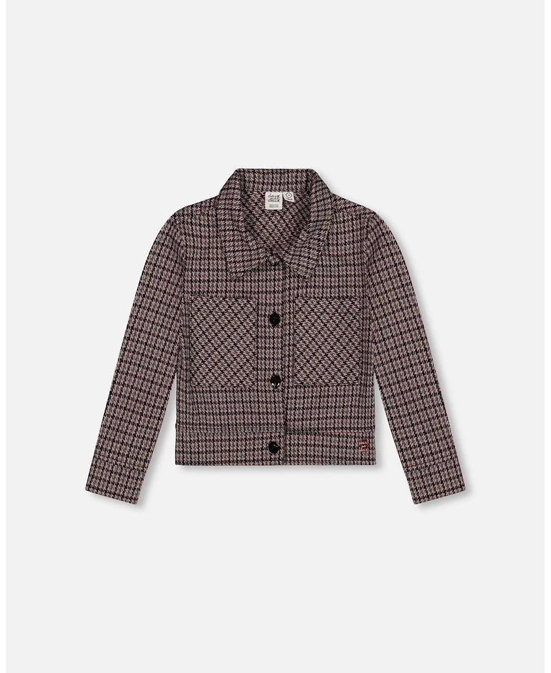 Deux par Girl Jacquard Knit Jacket with Houndstooth Pattern - Child