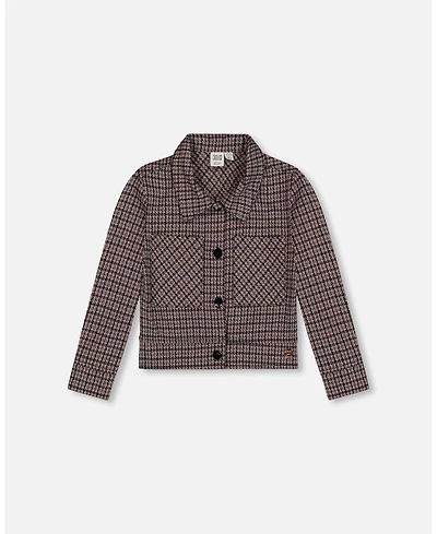 Deux par Girl Jacquard Knit Jacket with Houndstooth Pattern - Child