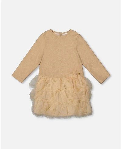 Deux par Girl Glittering Mesh Skirt Party Dress Beige