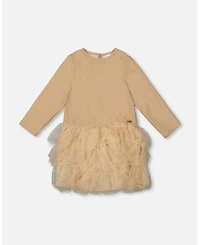 Deux par Girl Glittering Mesh Skirt Party Dress Beige