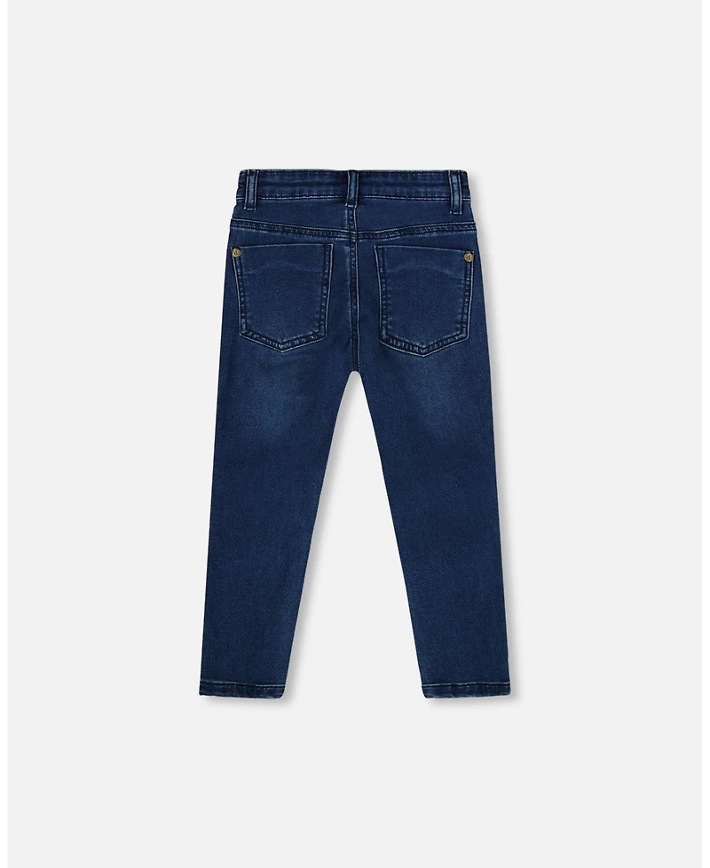 Deux par Big Boys French Terry Blue Denim Pants with Contrasting Patch