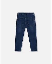 Deux par Big Boys French Terry Blue Denim Pants with Contrasting Patch