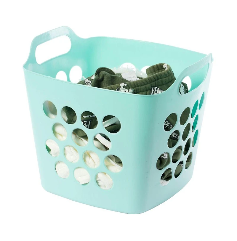 Basicwise Flexible Plastic Carry Laundry Basket Holder Square Storage Hamper with Side Handles