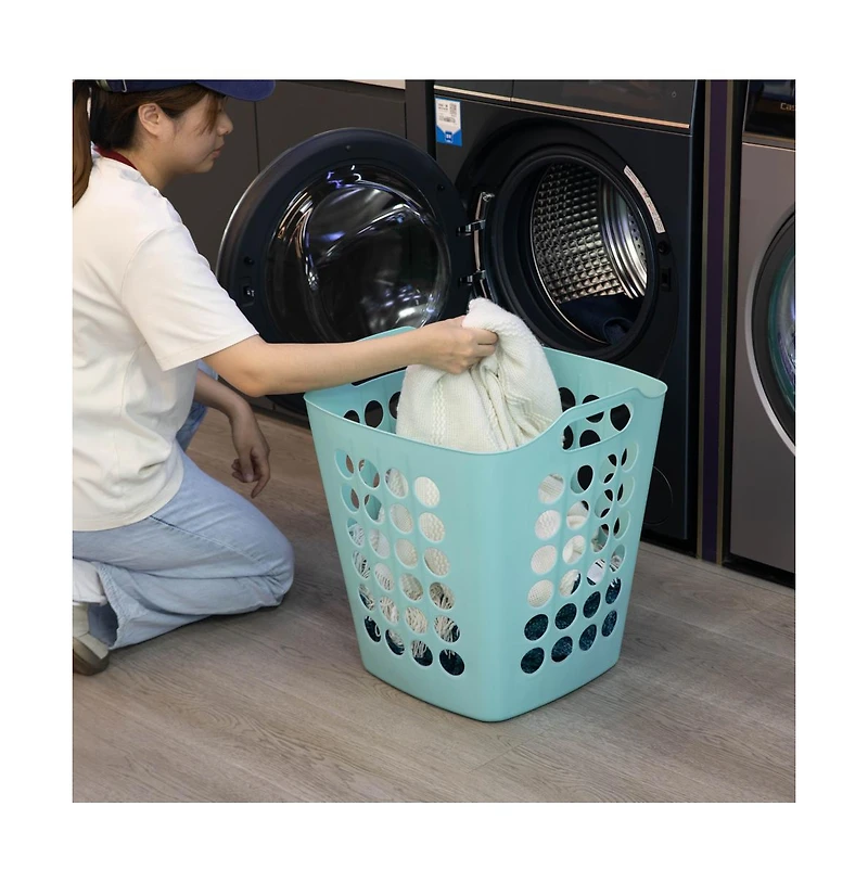 Basicwise Flexible Plastic Laundry Basket - Square Storage Hamper with Side Handles for Easy Carrying