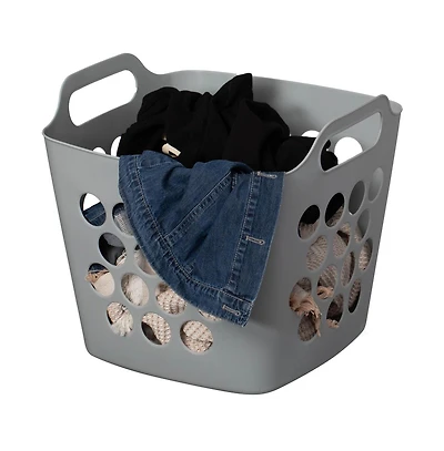 Basicwise Flexible Plastic Carry Laundry Basket Holder Square Storage Hamper with Side Handles