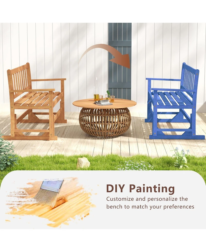 Gymax 2 Person Patio Glider Bench Solid Acacia Wood Porch Glider Chair w/ Seat