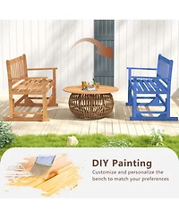 Gymax 2 Person Patio Glider Bench Solid Acacia Wood Porch Glider Chair w/ Seat