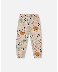 Deux par Baby Girl Glittering French Terry Sweatpant Beige Cat Print