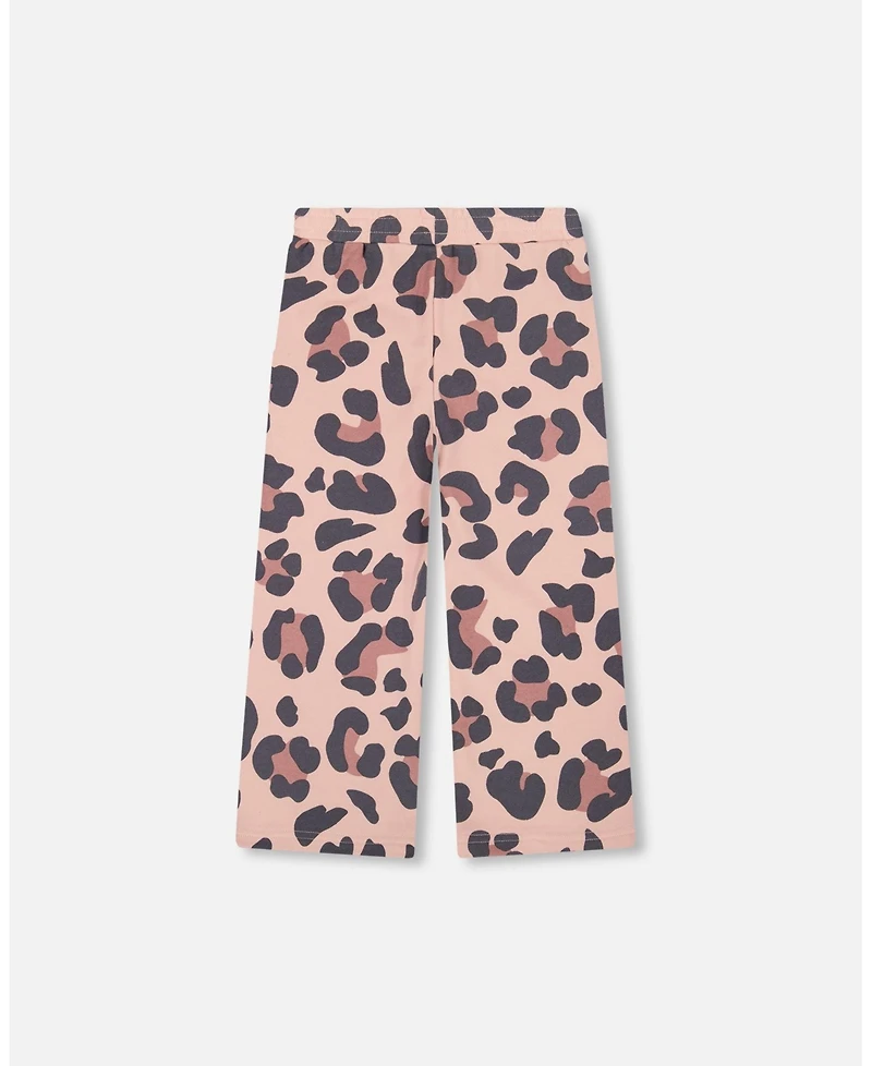 Deux par Girl French Terry Wide Leg Sweatpants Pink Leopard