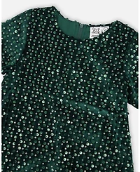 Deux par Girl Velvet Short Sleeve Dress for est Green - Child