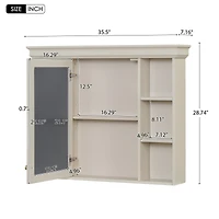 Casainc 35" x 28" Wall Mounted Medicine Cabinet with Mirror Door and 6 Open Shelves, Modern Storage Unit