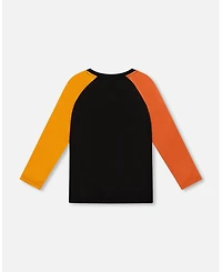 Deux par Boy Black Long Sleeve Raglan T-Shirt with Glow-In-The-Dark Dinosaur Print