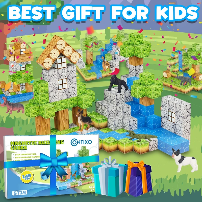 Contixo Magnetic Blocks Building Cubes Game, Sensory Toys – 145 Pieces for Kids Learning, Creative Play, and Motor Skill Development