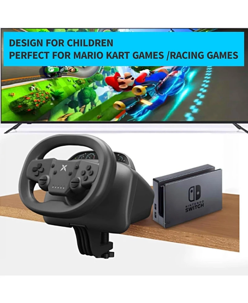 Nbcp PS4 Gaming Steering Wheel with Pedals – Wireless Bluetooth Connectivity, Dual-Vibration Motors, Compatible with Pc, PS4, Switch, PS3, iOS & Andro