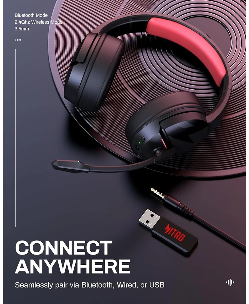 Acer 2.4GHz Flex Wireless Gaming Headset | Red + Pink | 100H Battery, 50mm Drivers, Noise-Canceling Mic | Bluetooth 5.3, 3.5mm | PS4, Pc, Music, Meeti