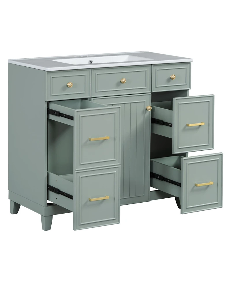 Streamdale Furniture 36" Bathroom Vanity w/ Ceramic Sink & Hairdryer Drawer