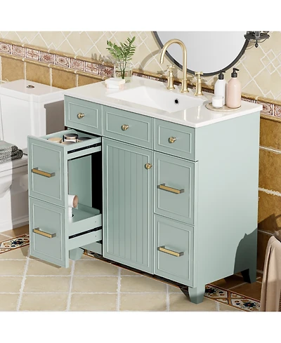 Streamdale Furniture 36" Bathroom Vanity w/ Ceramic Sink & Hairdryer Drawer