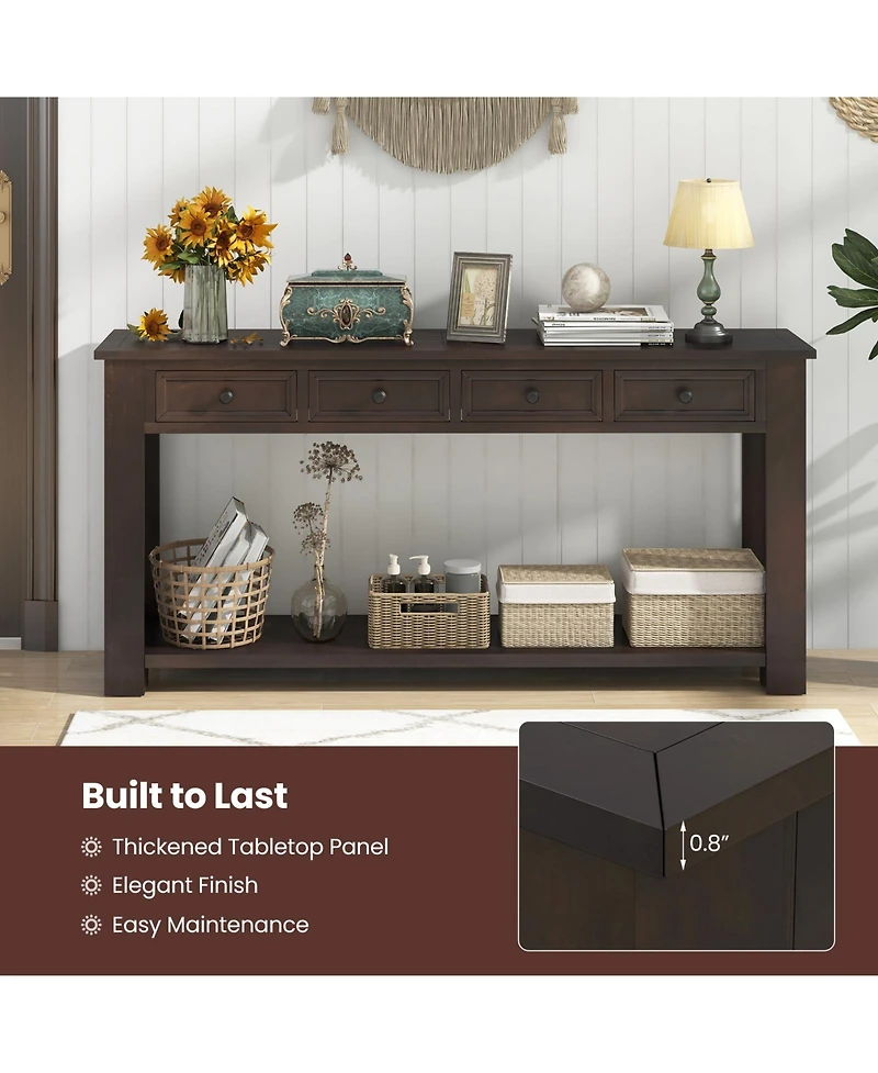 Volenca 63 Inches Farmhouse Entryway Table with 4 Storage Drawers and Open Shelf