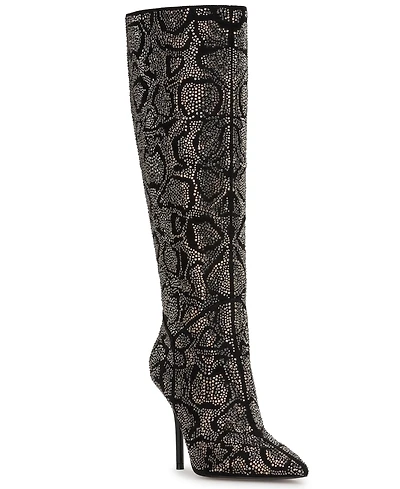 Jessica Simpson Women's Lovienn Rhinestone Stiletto Knee-High Wide-Calf Dress Boots